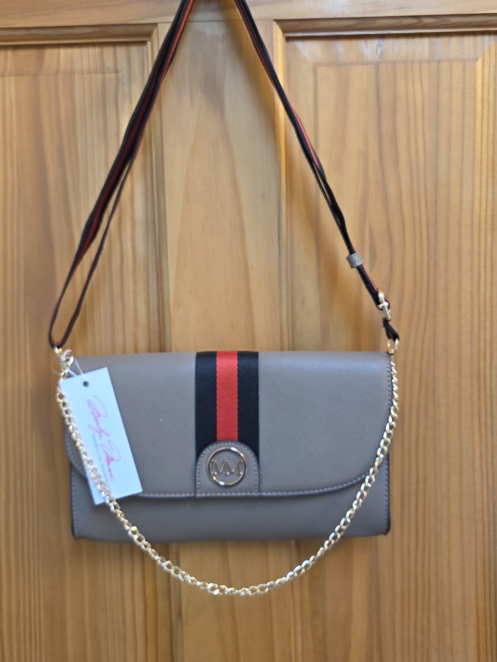 Marilyn Monroe Taupe Crossbody Wallet with Red & Black Stripe